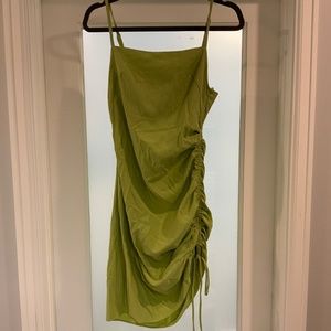 Lime green, Cotton, Nylon and Spandex dress with Ruching